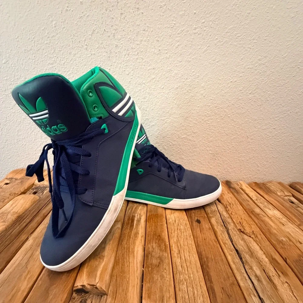 Adidas Originals Hard Court Hi Big Logo Navy Blue Green Mens Shoes  Size 12